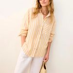 Marine layer  Jane Relaxed Linen Shirt Yellow/ White Striped Women’s size Medium Photo 11