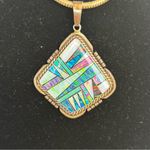 Navajo TS Sterling Silver Dichroic Glass Multicolor Pendant & Necklace Italy 925 Blue Photo 1
