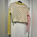 Cotton Emporium  Cropped Open Knit Color Block V Neck Button Cardigan Size M Photo 4