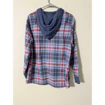 LL Bean Plaid Button Up Shirt Hoodie Women's Size L Blue Red Casual Comfort Size L Photo 3