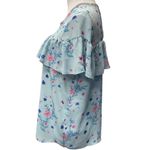 Juicy Couture Blue Floral Ruffle Rhinestone Jewel Neck Blouse Size M Vintage Photo 3