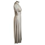 Cache Pale Gold Shimmer Pleated Skirt Jersey Halter Maxi Evening Gown Size 8 Photo 1