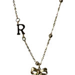 Gold Tone Bow Charm Initial R Necklace Beaded Chain Delicate Dainty New Photo 0