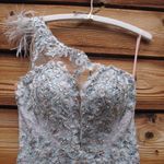 Mac Duggal  79264 Blue Embroidered Applique Feathered One Shoulder Trumpet Gown Photo 8