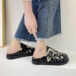 Faux Leather Black Studded Buckled Platform Mule 37 Size 6 Photo 7