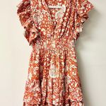 Ulla Johnson Kiri Floral Flutter Sleeve V-Neck Mini Dress Orange Women's Size 0 Photo 2