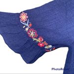 Entro  medium women’s shirt sleeve blue v neck floral embroidered baby doll dress Photo 2