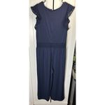 Michael Kors Women’s Mesh Cropped Flutter Sleeve Navy Jumpsuit Size Medium Photo 3