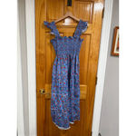 Hill House  Home Ellie Nap Dress Blue Red Swedish Floral Ruffle Sleeves Size Photo 3