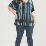Bloomchic Striped Contrast Dolman Sleeve V Neck T-Shirt Blue Black 12 Photo 0