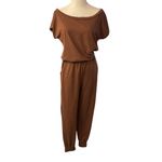 Anga Fashion Women's Short Sleeve Ankle Tapered Leg Jumpsuit Brown Size Small Photo 1