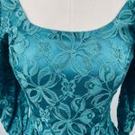 Vintage 80s Lace Satin Fit & Flare Midi Dress Puff Sleeve Rosette Teal Womens 0 Blue Photo 4