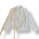 7 For All Mankind  Floral Tie-Front Button Down Shirt Womens Size M Blue‎ White Photo 2