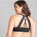 Cacique Shimmer Black Lace Strappy Front-Close Boost Plunge Bra Sz 44DD Photo 3