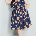 Modcloth "Instant Energy" Faux Wrap Midi Dress in "Navy Peaches" Size 0 NWT!!! Blue Photo 0