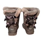 UGG ‎ Australia Gray Suede Leather Sheepskin Shearling Bow Back Boots US 7 EU 38 Photo 2