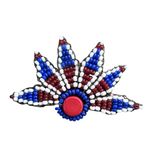 Beaded Red, White, & Blue Flower Vintage Pin/Brooch Made in Britain Red Photo 1