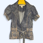 Wet Seal Vtg  Denim Top Tie Belt Waist SS Jacket Button Up Size Medium Photo 0