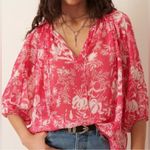 Ba&sh  Ulysse Oversized Peasant Blouse Women’s Size Small Rose Red V-Neck Top Photo 0