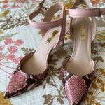 Louise et Cie Lo-Kota Pink Snakeprint Leather Ankle Strap Heels Photo 0