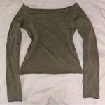 Brandy Melville Olive Green Bonnie Top Long Sleeve, Off Shoulder, Hip-Length Top Photo 2