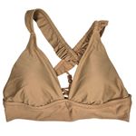 Aerie  Triangle Bikini Top Tan Ruffle Straps Lace Up Back Size L Photo 0