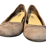 Seychelles Anthropology  Women's 9W Wide Taupe Suede Ruched Wedge Heel Shoes Photo 0