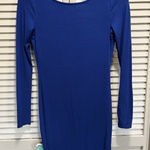Forever 21  Blue Midi Open Back Long Sleeve Dress Size Small Lightweight Body Hug Photo 0