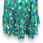 Vintage Howard Wolf Green Abstract Floral Print Mini Dress Ruffle Hem Made USA 6 Photo 4