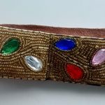 Leather belt with colorful beading and leather backing antique vintage Multiple Size 30 Photo 2
