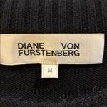 Diane Von Furstenberg  BLACK KNIT SWEATER DECORATIVE SLEEVE FUR LIKE TRIM ALLOVER Photo 4