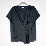 By Malene Birger Linaramma Satin Gathered Pin Tuck Pleated Short Sleeve Blouse S Photo 0