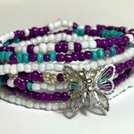 Beaded bracelets butterfly purple blue white silver handmade stretchy Photo 5