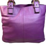 Coach Leather Soho North South Tote Shoulder Bag. Berry Purple Color Photo 4
