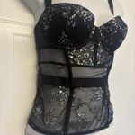 Victoria's Secret  Metallic Black And Silver Floral Bustier Corset Size 32C Photo 2