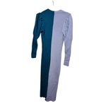 BUSAYO X RTR Teal Lilac Colorblock 100% Wool Button Down Rib Sweater Dress XS Purple Photo 4