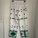 ZARA  Embroidered Linen Blend Pants White Green Aztec Design Pocket Blogger Fav S Photo 4