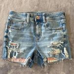American Eagle  Denim‎ Shorts Distressed Ripped High Waisted Light Wash 4 Photo 0