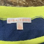 Lisa Todd Cotton Blue White Striped Neon Sleeve Sweater Size Large Photo 2