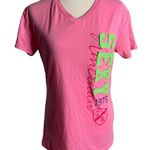 True Rock Embroidered Short Sleeve T Shirt M Pink V Neck Applique Letters Photo 0