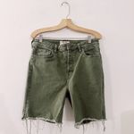 Free People Cut Off Denim Shorts Green Distressed Long Jorts Olive Photo 1