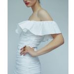 ZARA Draped Poplin Mini Dress White Off the Shoulder Ruched Size Small S Photo 3