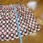 Loft Geometric Print Linen blend Smocked Swing Tank Top Pink White Brown Size L Photo 5