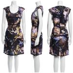 Piazza Sempione  Black Blue Marble 100% Silk Sheath Midi Dress Size 44 IT M Photo 2