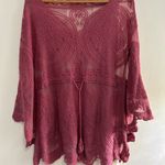 Red Asymmetrical Tie Front Bell Sleeve Tunic Size L Photo 0