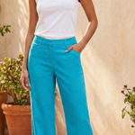 Pendleton Linen Blend Wide Leg Pants Womens 10 Teal Blue Lightweight Boho Casual Photo 0