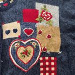 VTG Heirloom Collectibles Patchwork Heart Embroidered Cardigan Sweater Women L Blue Size L Photo 9