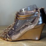 Vince Camuto  8W Rose Gold Wedge Sandals Crystal Rhinestone Embellished Glam Photo 0