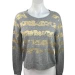 Rachel Roy Gray Gold Cashmere Metallic Striped Crew Neck Pullover Sweater Top S Photo 0