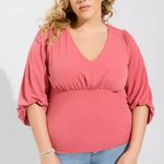 Torrid NWT  Berry Pink Studio Knit V Neck 3/4 Sleeve‎ Shirred Top Size 4X Photo 0